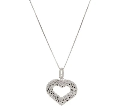 Byzantine Heart Pendant Enhancer w/ Box Chain Platinum Clad Silver QVC - Image 1 of 4