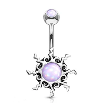 Belly Ring with Tribal Sun Illuminating Stone Center & with Illuminating Top 14g - Image 1 of 4