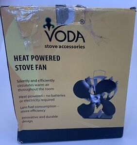VODA 4-Blade Heat Powered Stove Fan  Wood/Log Burner/Fireplace Eco Quiet Black