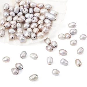 100pcs Gray Natural Cultured Freshwater Pearl Loose Oval Beads Spacer 7~10mm - Picture 1 of 6