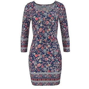 wow Jerseykleid Stretch Kleid Gr.40 L SHIRTKLEID blau Blumen Muster Paisley - Bild 1 von 4