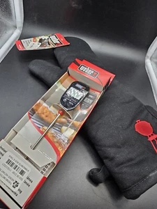 NWT Weber BBQ Grill Mitt Glove Black & Red 15" And Thermometer Instant Read - Picture 1 of 11