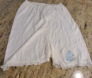 Pantalones Pettipants Vintage Slip Bloomers Talla XS Blanco Encaje Azul Bordado - Imagen 1 de 12