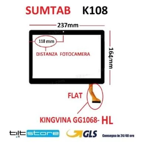 VETRO TOUCH SCREEN SUMTAB K108 FLAT KINGVINA GG1068-HL SCHERMO NERO - Imagen 1 de 1