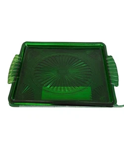 Vintage 80s Avon Emerald Green Glass Serving Tray New With Box - Picture 1 of 7