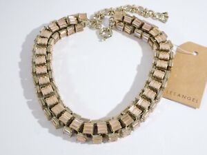 Lee Angel Neiman Marcus Box Link Collar PINK Crystal Baguette Necklace 495