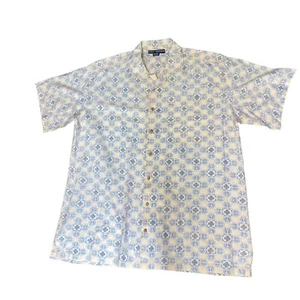 Box Office Island Men’s  Shirt XL Blue Peach Floral Geometric Short Sleeve Dad - Picture 1 of 9