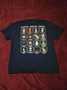 T-Shirt Uomo Super Mario Bros L Navy Pixel Art Personaggi Retro Nintendo Gamer - Foto 1 di 6