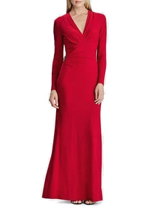 LAUREN RALPH LAUREN LADIES ROWENAH RUCHED JERSEY SURPLICE BALL GOWN, RED, NWT 4 - Picture 1 of 8