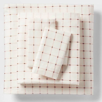 Набор простыней Room Essentials цвета слоновой кости с розовым сетчатым узором из матового микрофибры XL Twin - Изображение 1 из 3