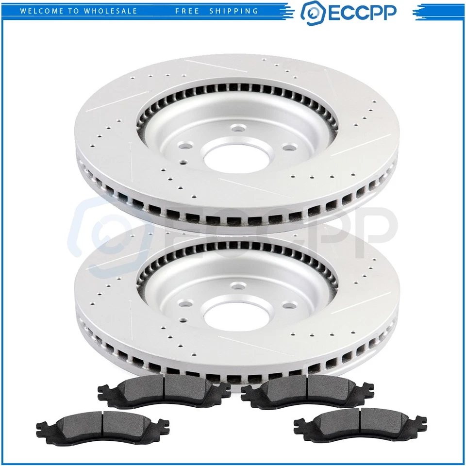 Front Brake Rotors Metallic Pads For 2010 2011 2012 Ford Taurus Drilled,Slotted Foto 1 de 1