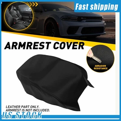 Fit 2011-2022 Dodge Charger Center Armrest Console Lid Cover Skin Black Leather - Image 1 of 4