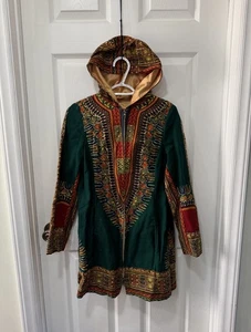 Vintage 70s LADY UTEX Dashiki Print Bohemian Boho Style Jacket Hoodie S Velvet - Bild 1 von 12