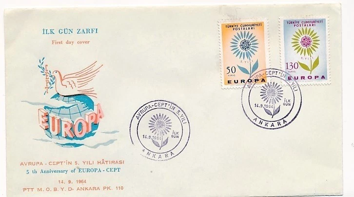 D90019 Europa CEPT 1964 Symbolic Daisy FDC Turkey - Image 1 of 1