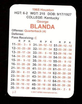 1965 APBA AFL Football Season From 2OI7 - Houston Oilers Team Set - Image 1 of 3