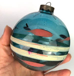 Adorno de bola de Navidad a rayas azul sin plata vintage 3-1/4" EE. UU. de A. - Imagen 1 de 4