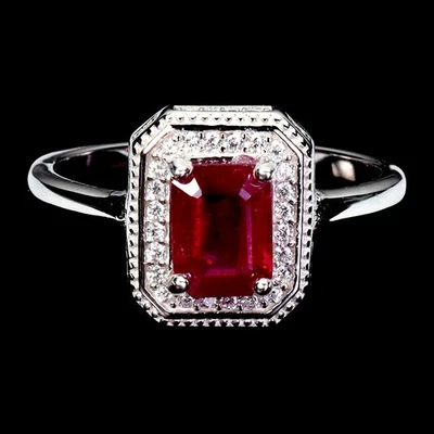 Anillo de plata de ley 925 rubí octágono 7x5 mm piedras preciosas naturales joyería tamaño 7 Foto 1 de 4