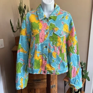 Navi Authentic Jeanswear Vintage World Map Jacket Cotton USA Made Women’s 2XL * - Picture 1 of 12