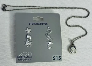 Lot .925 Silver Jewelry 3 Pairs of Sea/Ocean Themed New Earrings & Necklace - Picture 1 of 11