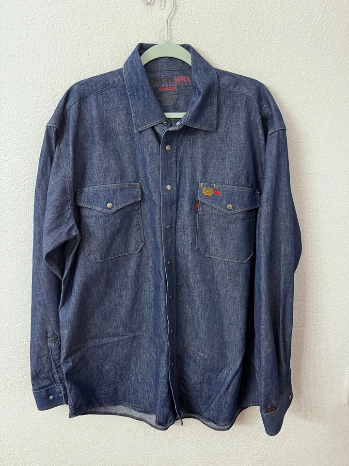 Camisa Cinch WRX resistente al fuego HRC 2 para hombre denim con botones talla grande Foto 1 de 4