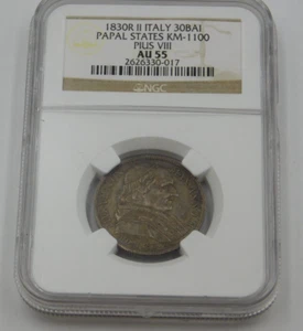 1830 R II ITALY 30BAI Papal States KM-1100 PIUS VII NGC AU 55 (FGD 15) - Picture 1 of 3
