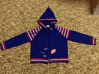 1970-х 1980-х годов винтажный ребенка красный белый синий вязаный футбольное пальто куртка с капюшоном - Изображение 1 из 4