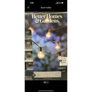 Better Homes & Garden Indoor Outdoor String Lights 20 Feet Edison bulb 18.7 ft - Picture 1 of 2