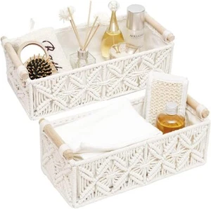 Macrame Storage Basket Boho Decor Baskets for Organizing Woven Decorative Bas... - Picture 1 of 7