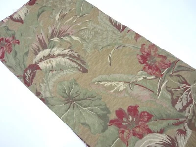  Sage Green Blush Red Tropical Botanical Cotton Tapestry Drapery 3/4 Yd X 56" W  - Image 1 of 4