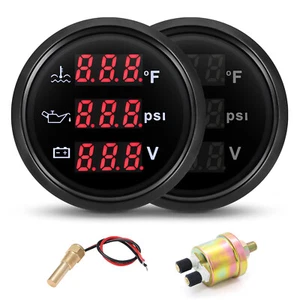 52MM 3 IN 1 Gauge Water Temp ℉ Oil Pressure PSI Voltmeter with Senders Car Boat - Picture 1 of 18