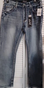 TRUE LUCK Jeans Herren 36x32 dicke Nähte bestickt Taschen gerades Bein blau - Bild 1 von 5