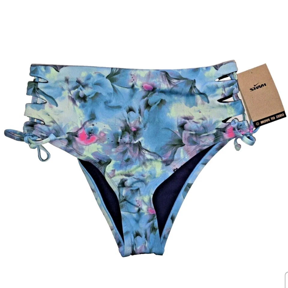 Nike Swim High Waist Bikini Bottoms M Floral Recycled Lined Move to Zero