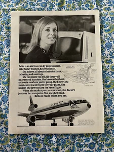 Vintage 1972 Delta Airlines Print Ad Professionals Nancy Palmer Reservationist - Picture 1 of 7