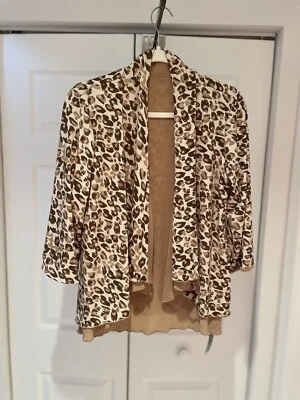 Nuevo con etiquetas Cárdigan Slinky Brand Reversible Frente Abierto Estampado Leopardo/Bronceado Elástico S Foto 1 de 4
