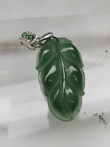 Icy Ice Green 100% Burma Jadeite Jade Leaf Pendant # Type A Jadeite # - Picture 1 of 15