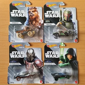 Hot Wheels Star Wars Character Cars X4 Luke Boba Fett The Mandalorian Chewbacca - Picture 1 of 6