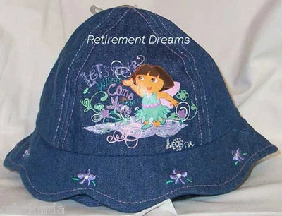 Girls DORA the EXPLORER Newborn Infant Bucket Cap Hat NEW Denim Blue - Image 1 of 2