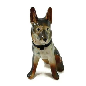 Vintage German Shepherd Dog Figurine Sitting Hand Painted Porcelain 6.75" - Picture 1 of 9