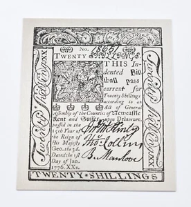 1776 20 Shillings Delaware Colonial Currency Silver Plate Note Copy 31.5g *3271 - Picture 1 of 3
