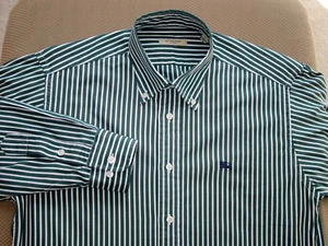 $225 BURBERRY LONDON DARK GREEN STRPE W/ LOGO DRESS / CASUAL SHIRT SZ MEDIUM - Picture 1 of 7