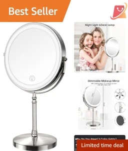 Lighted Makeup Mirror Glass 8 Inch Magnifying Dual-Sided Adjustable Brightness - Picture 1 of 11