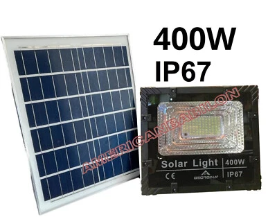 Faro LED 400W IP67 con Pannello Solare Luce Fredda Faretto Telecomando Giardino - Immagine 1 di 4