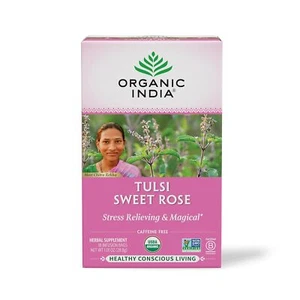 ORGANIC INDIA Tulsi Sweet Rose Herbal Tea - Holy Basil Leaf, African Basil, USDA - Picture 1 of 1