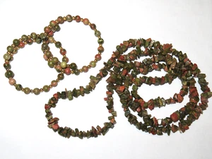 Jasper Unakite Semi-Precious Gemstone Nugget Chip Bead Necklace Bracelet 88g - Picture 1 of 5