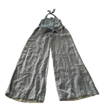 NEW Y2K Radcliffe LONDON WIDE LEG Blue Denim Look Low Back BIB OVERALLS Sz L - Image 1 of 4