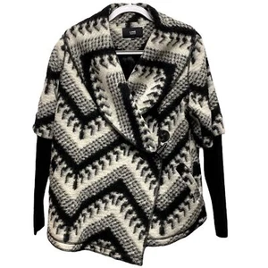 Line the Label Wool Blend Patterned Sweater Coat Black Cream Size - Medium - Picture 1 of 13