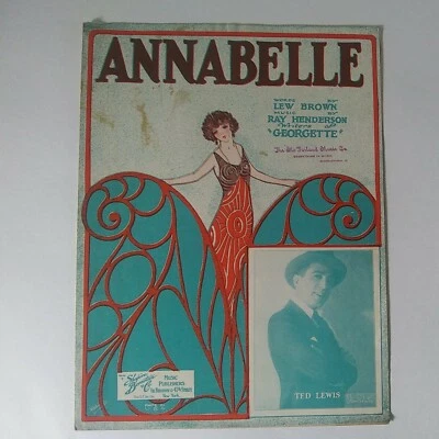 Partituras vintage de 1923 "Annabelle" canción de jazz popular cantada por Ted Lewis Foto 1 de 4