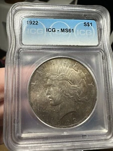 1922 P Peace Silver Dollar ICG MS-61 ( TONED ) - Picture 1 of 3