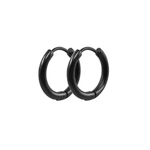 10/20mm Silver Black Rose Gold Men Women Surgical Steel Sleeper Hoop Earrings - Picture 1 of 10