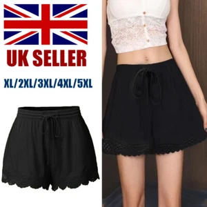 Womens Casual Summer Baggy Wide Shorts Ladies Drawstring Elastic Waist Pants UK - Picture 1 of 6